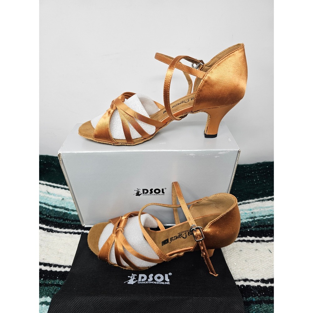 DSOL Alma Danza Passion Tan Satin Ballroom Latin Dance Shoes 7.5 A279101